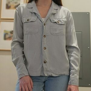 Women's Grey Button-Up Shirt With Pockets